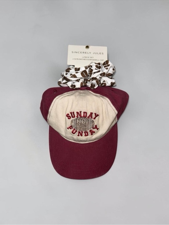 Sincerly Jules Accessories - Sincerely Jules Burgundy and Cream Cap with Scrunchies